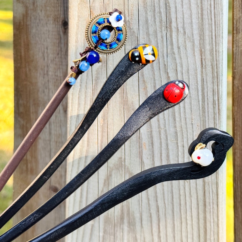 Set of 4 Handcrafted Hair Sticks Hair Bun Holder